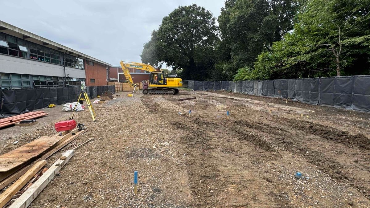 Groundworks site overview showing large-scale civil engineering works in progress.